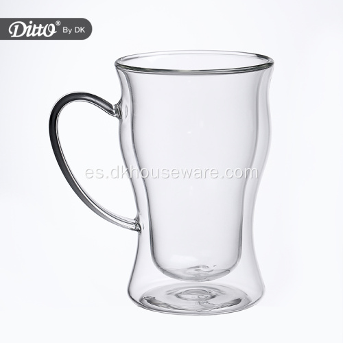 Taza de cristal de té de doble pared personalizada con asa